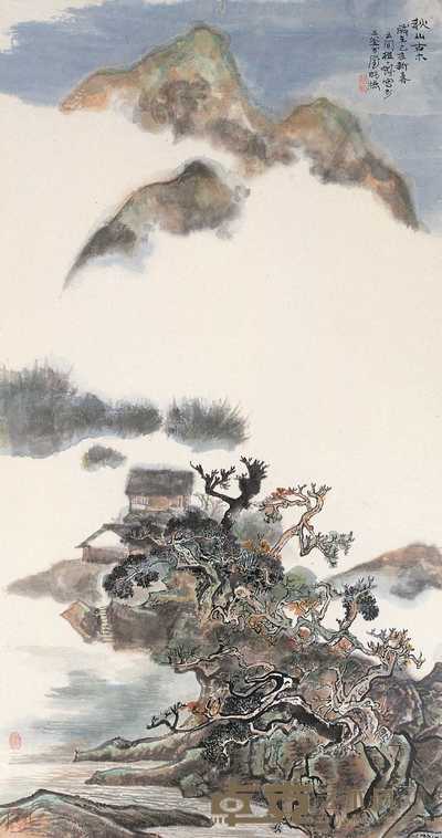 程十发 1995年作 秋山古木 镜框 132×70cm